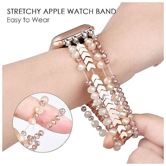 Beaded Bracelet Compatible with Apple Watch Band 42mm 44mm 45mm , Rose Gold - Picture 2 of 6